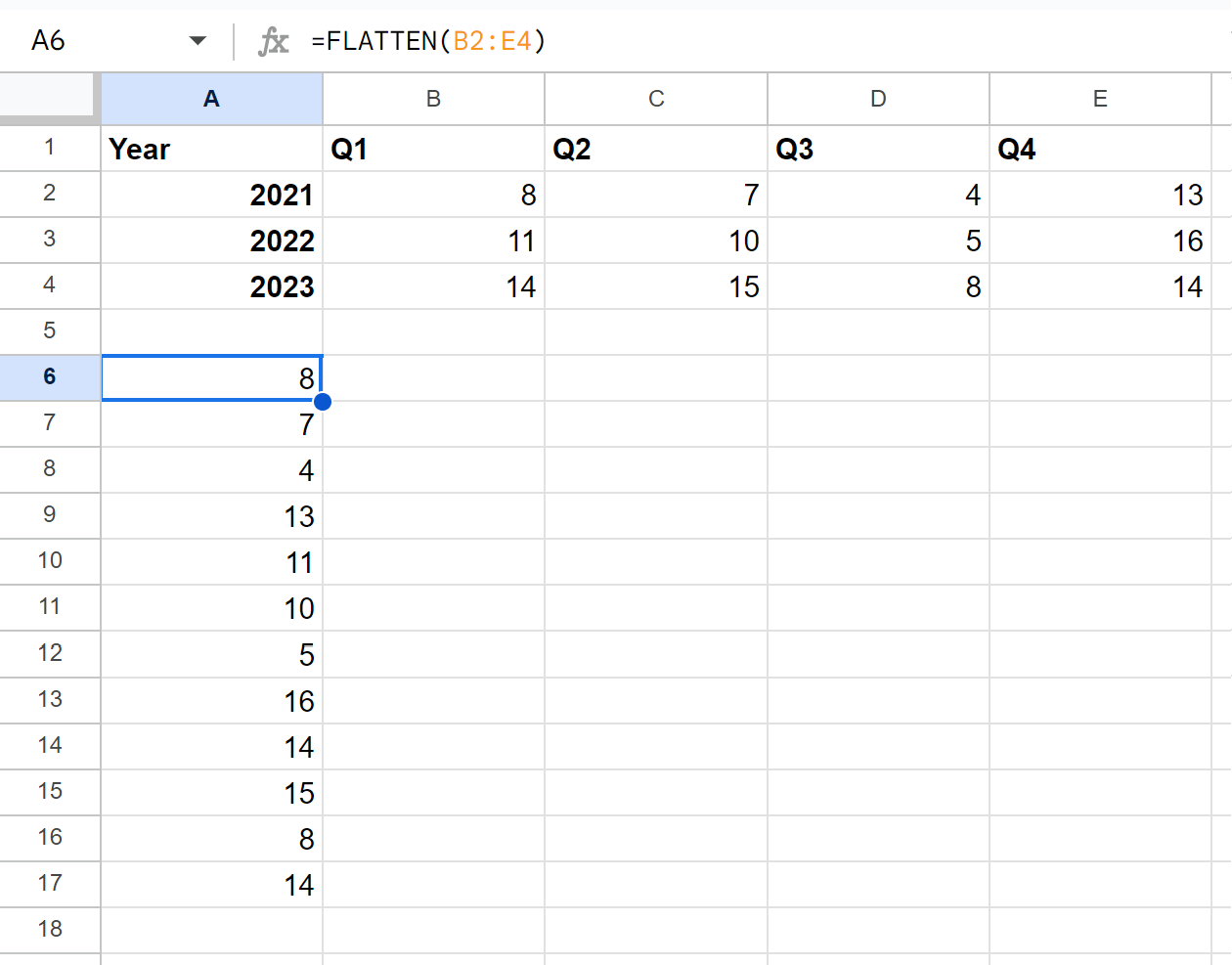 flatten2 Google Sheets convert table to list