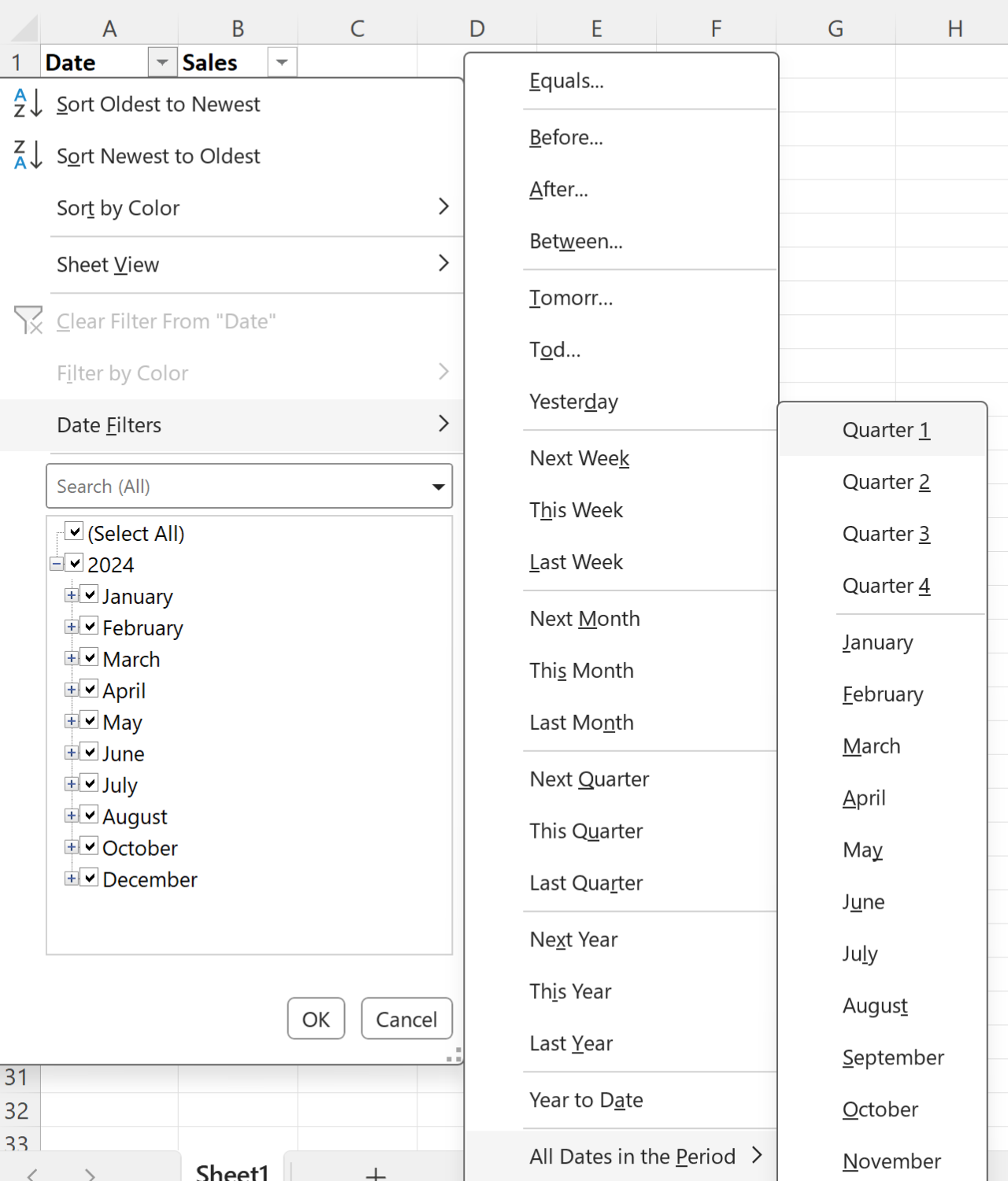fq3 Excel filter by quarter