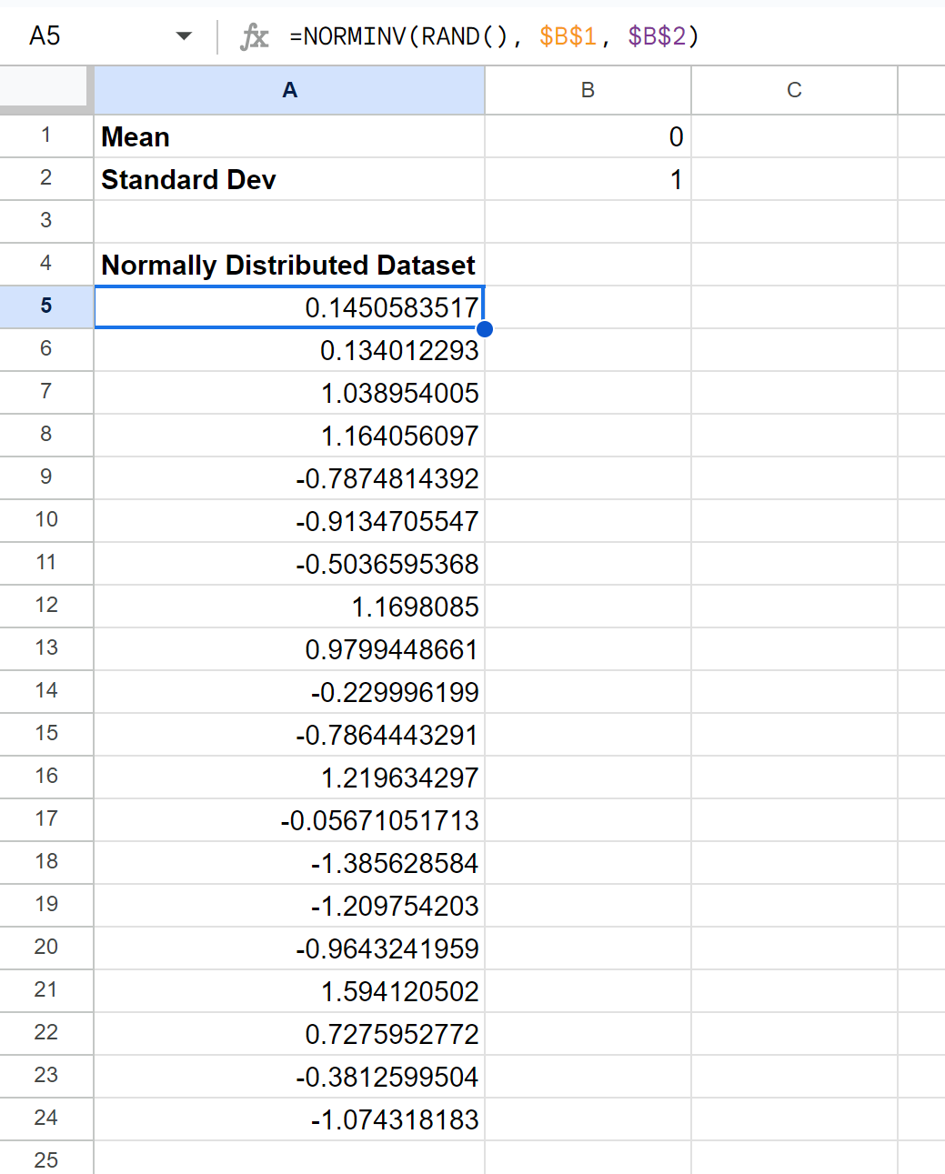 gen2 Google Sheets generate normal distribution