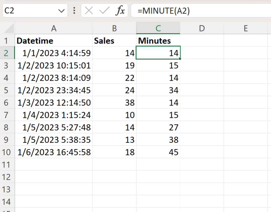 minutes1 Excel extract minutes from datetime