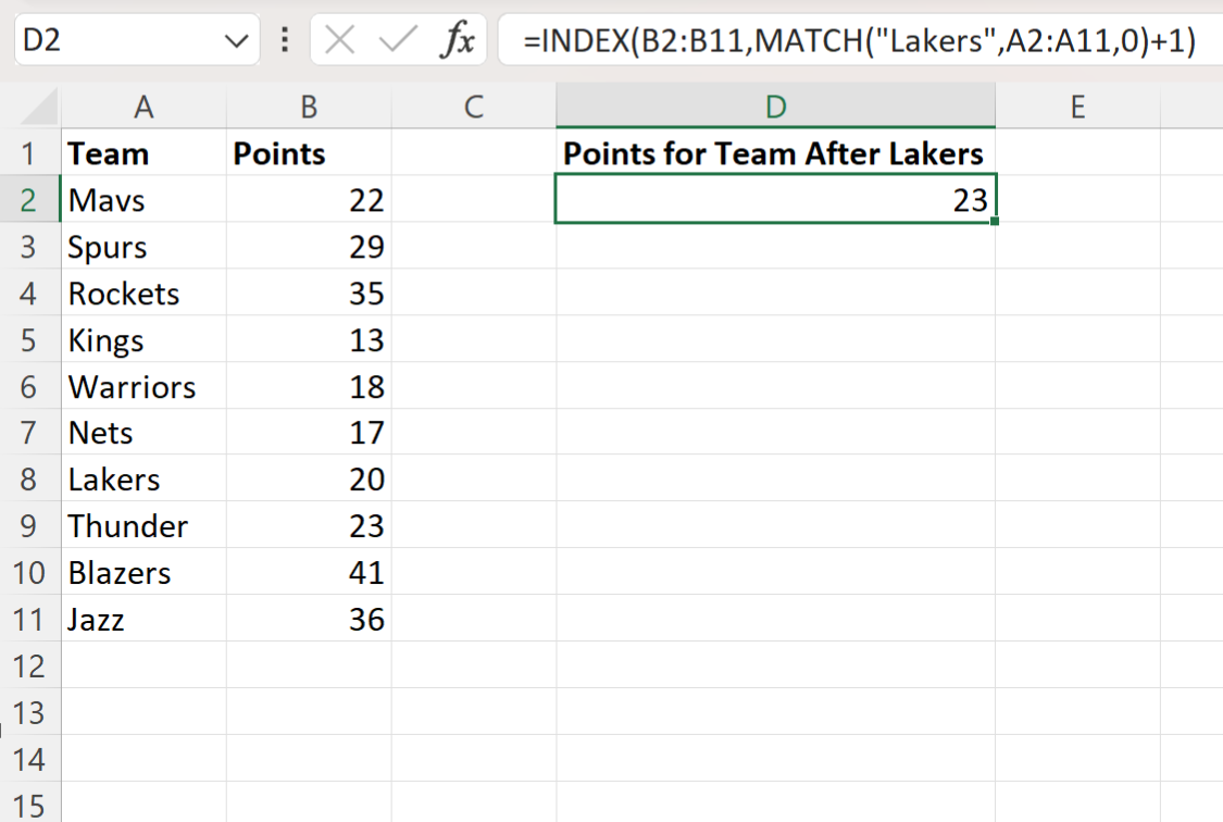 Excel VLOOKUP return next cell