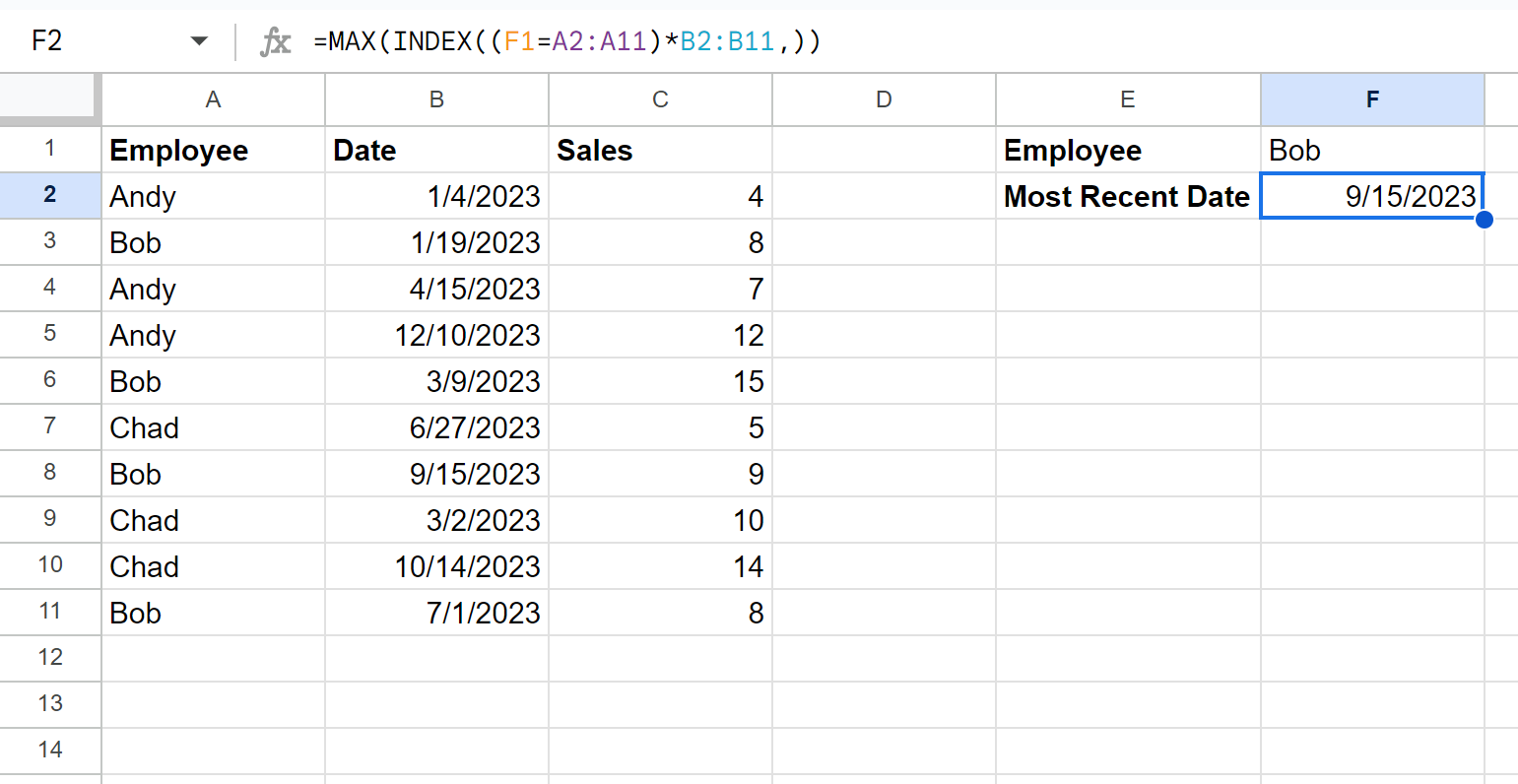 rdate3 Google Sheets most recent date based on criteria