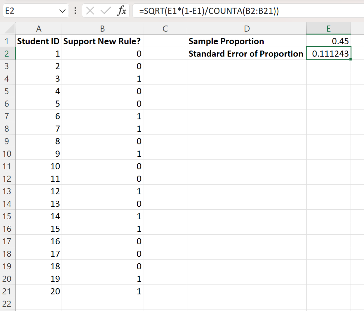sprop2 Excel standard error of proportion