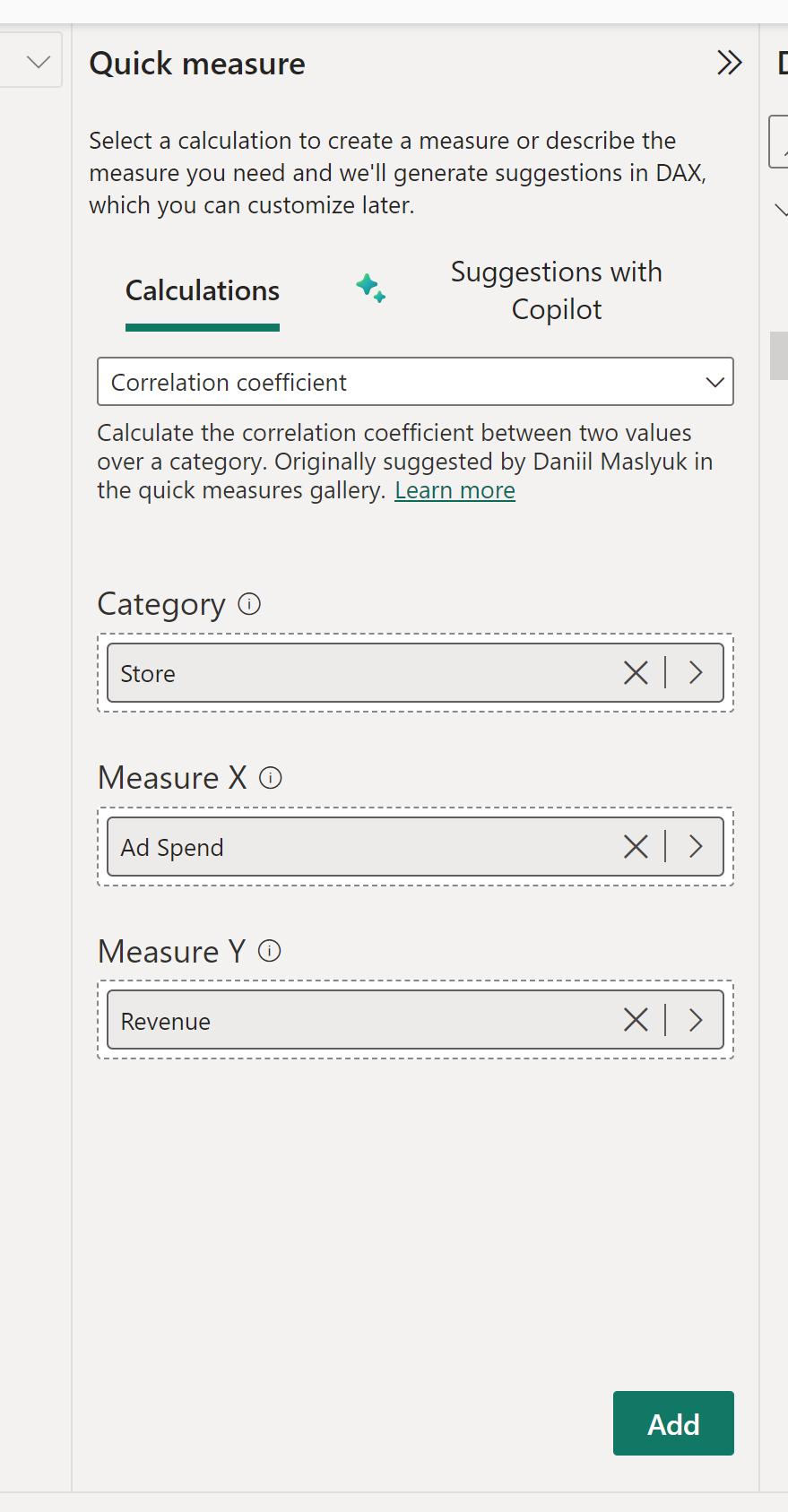 corr3 Power BI correlation coefficient