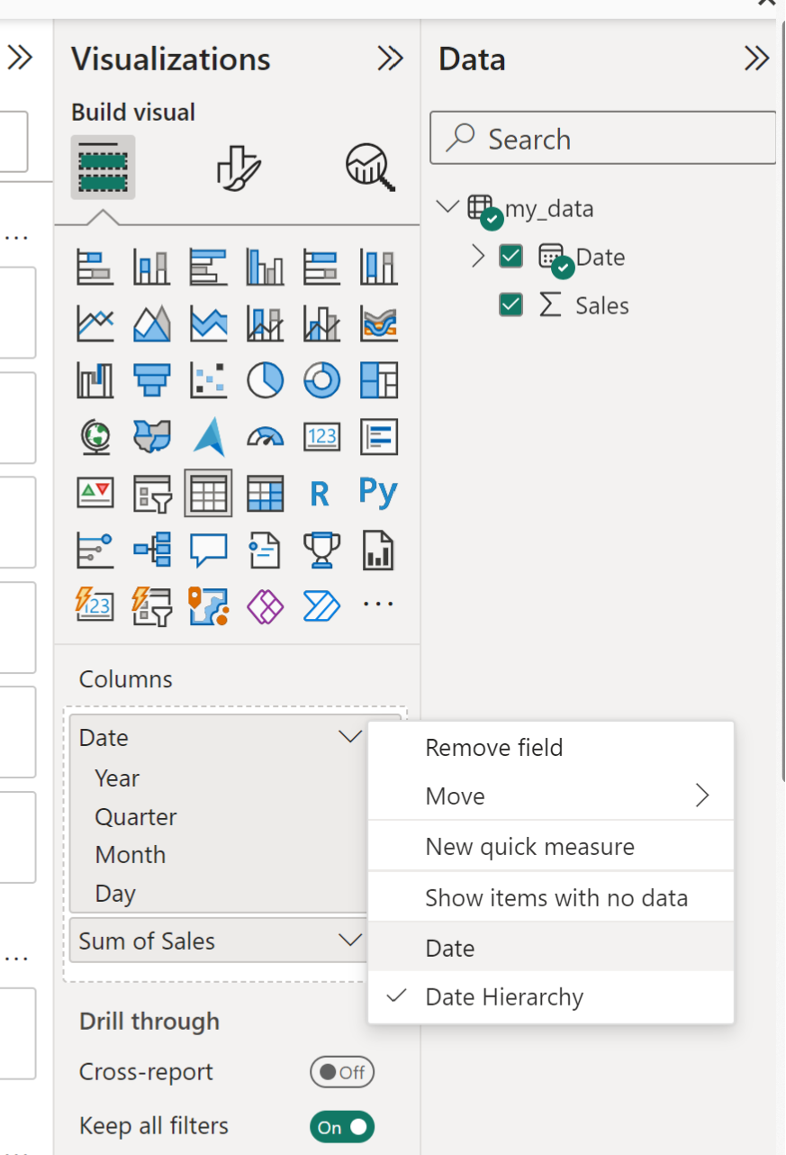 Power BI remove date hierarchy