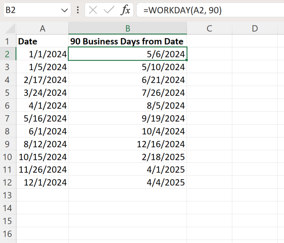 from2 Excel calculate 90 business days from date