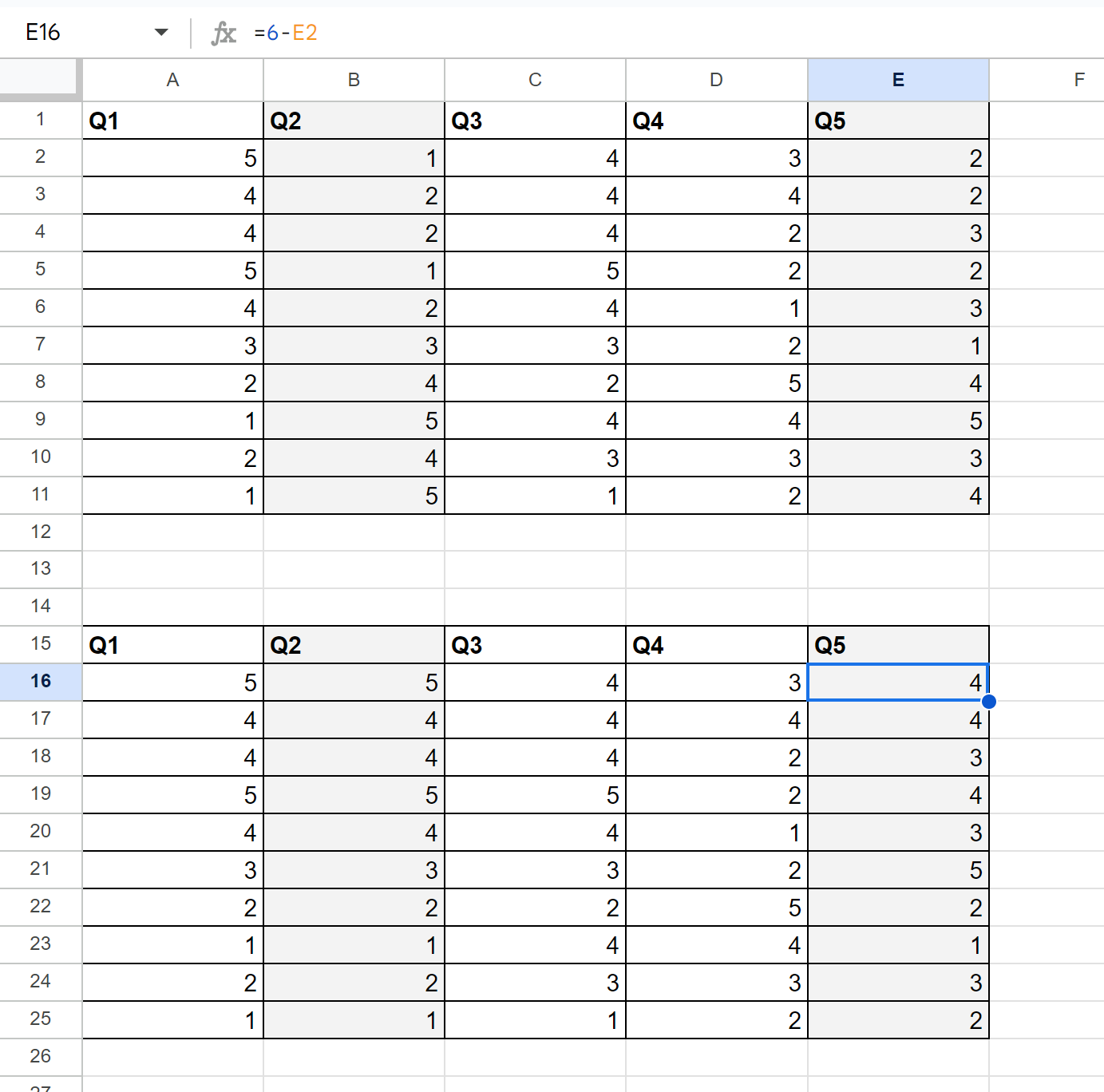 rev3 reverse scoring in Google Sheets