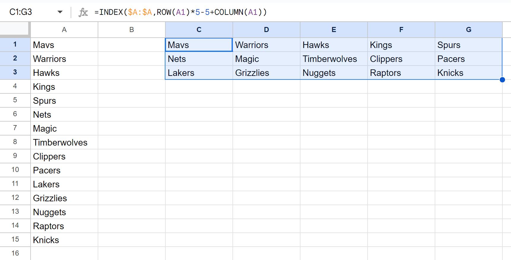 tpose4 Google Sheets transpose every nth row