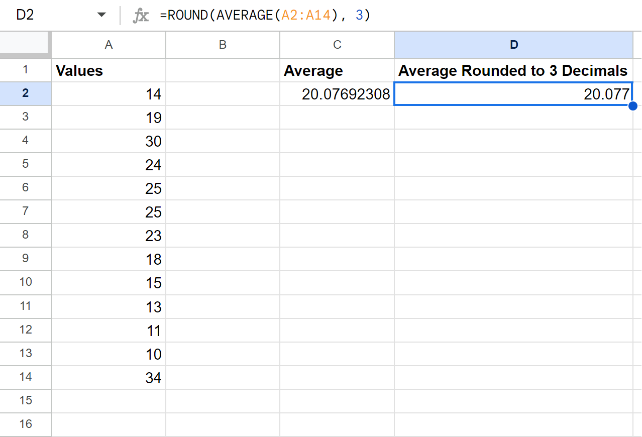 around2 Google Sheets round average to specific number of decimals