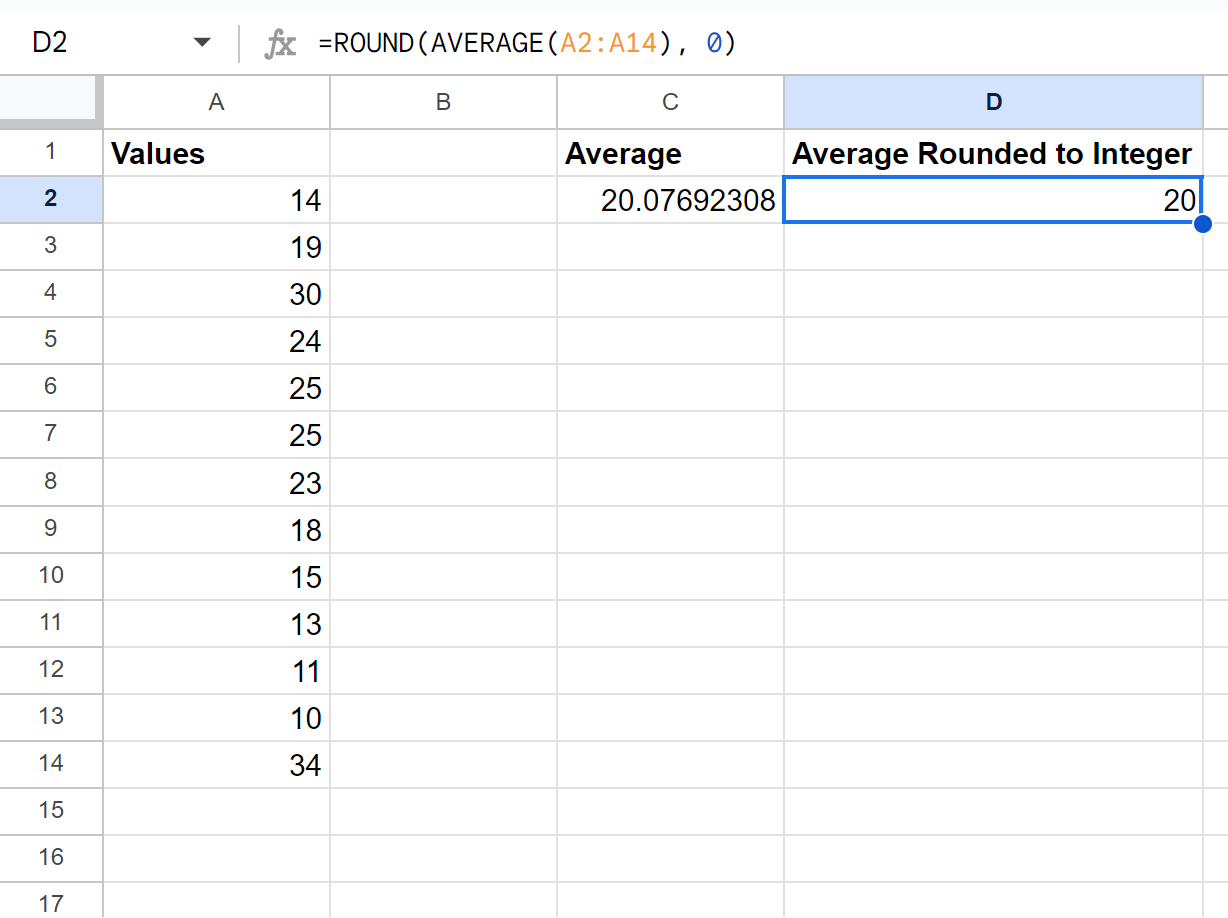 around3 Google Sheets round average to nearest integer