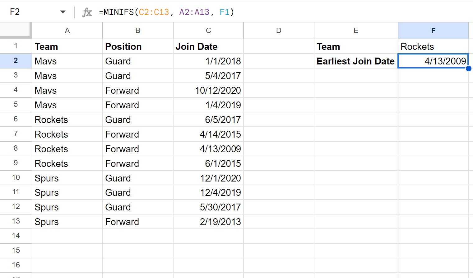 Google Sheets find earliest date based on criteria