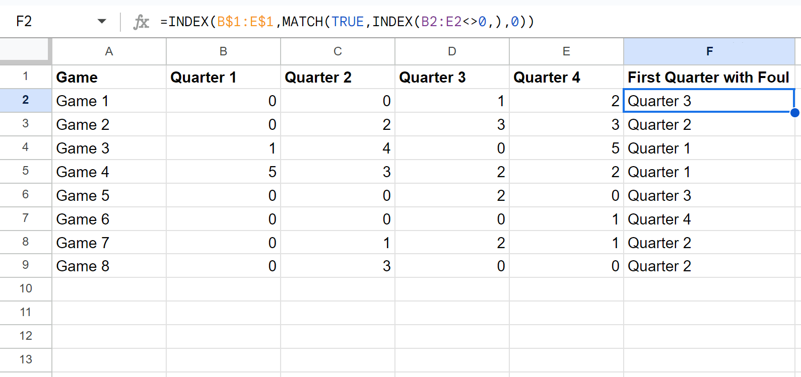 first2 Google Sheets find first non-zero value in row