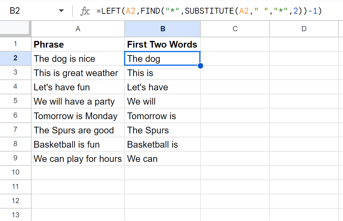 firsttwo2 Google Sheets extract first two words