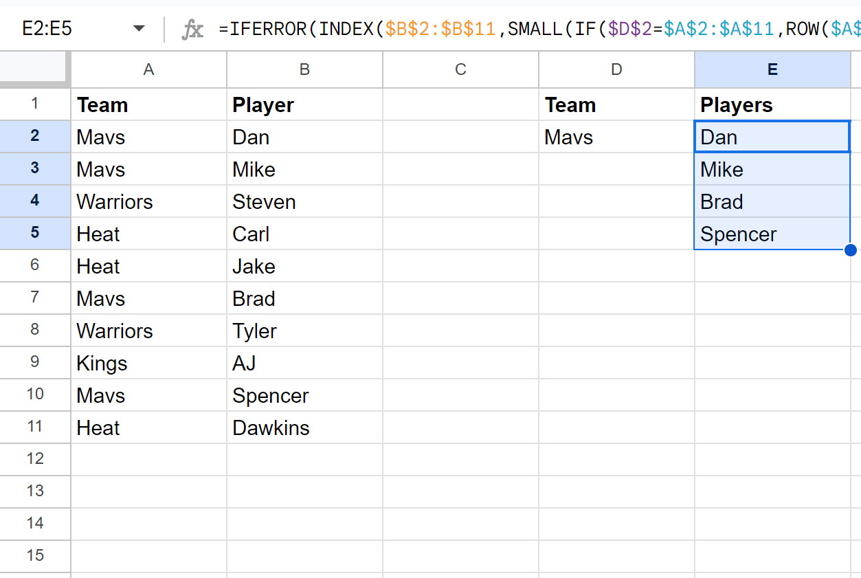 indexmatch3 Google Sheets INDEX MATCH return multiple results