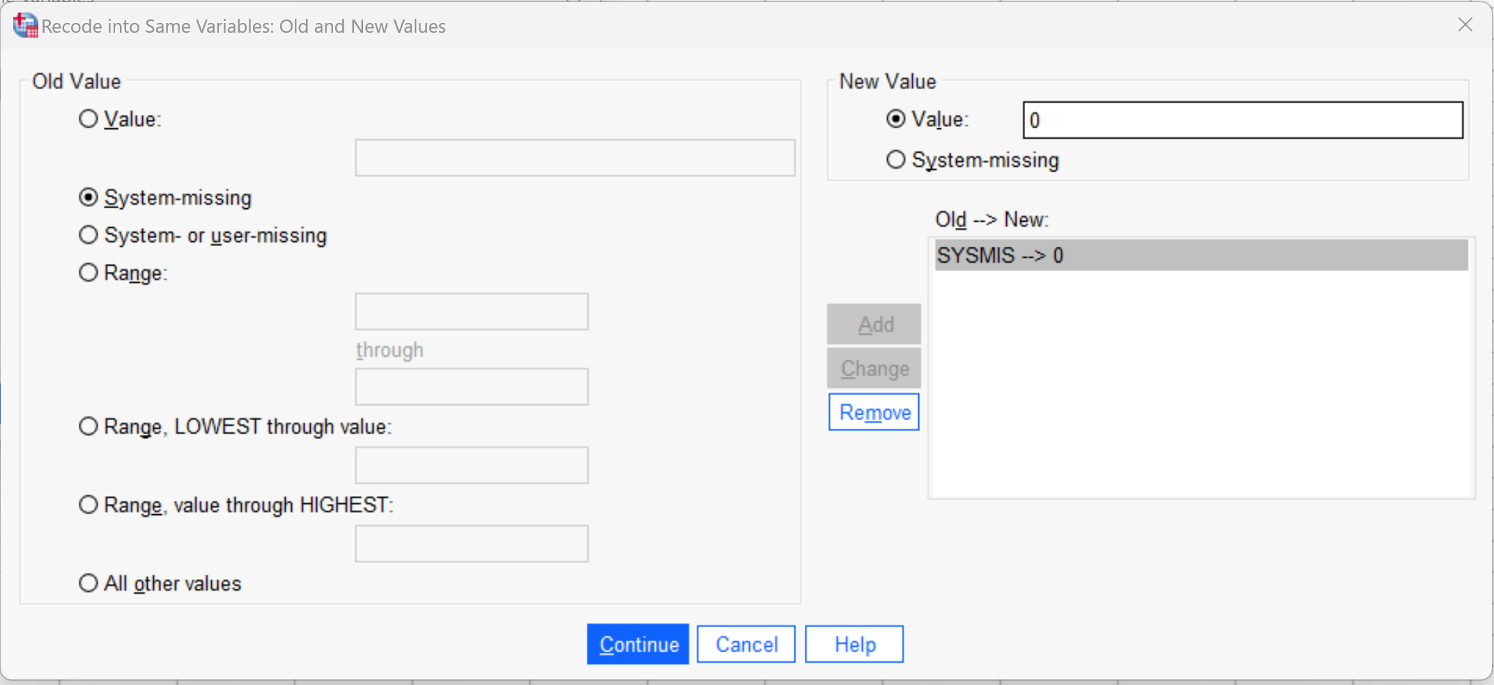 miss6 SPSS replace missing values with zero
