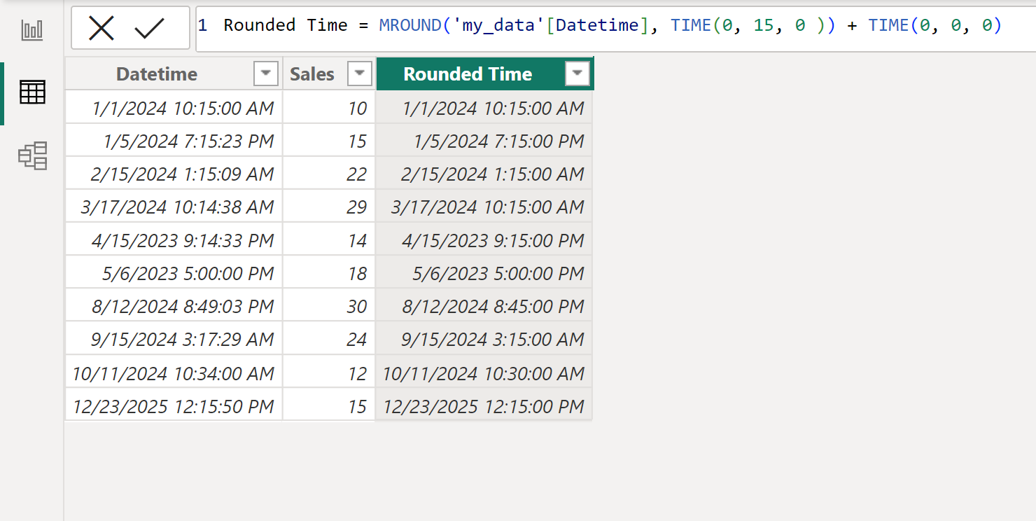 Power BI round time to nearest quarter hour