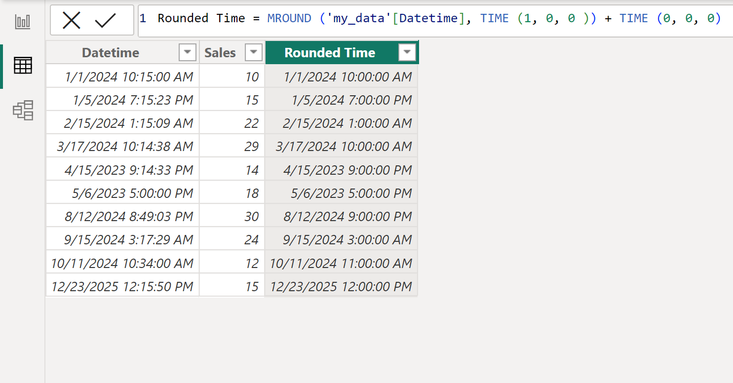 Power BI round time to nearest hour