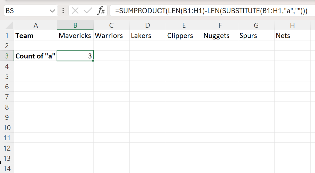 countspecific2 Excel count specific characters in row